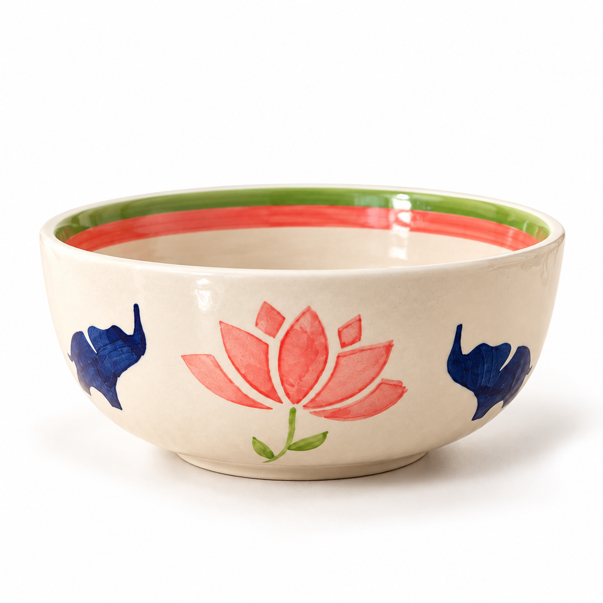 Lucky Lotus Handpainted Ceramic Bowl - Large