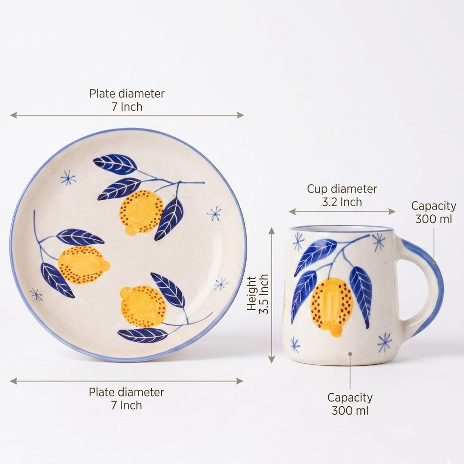 Italian Lemon Leafy Ceramic Set - Plate & Cup