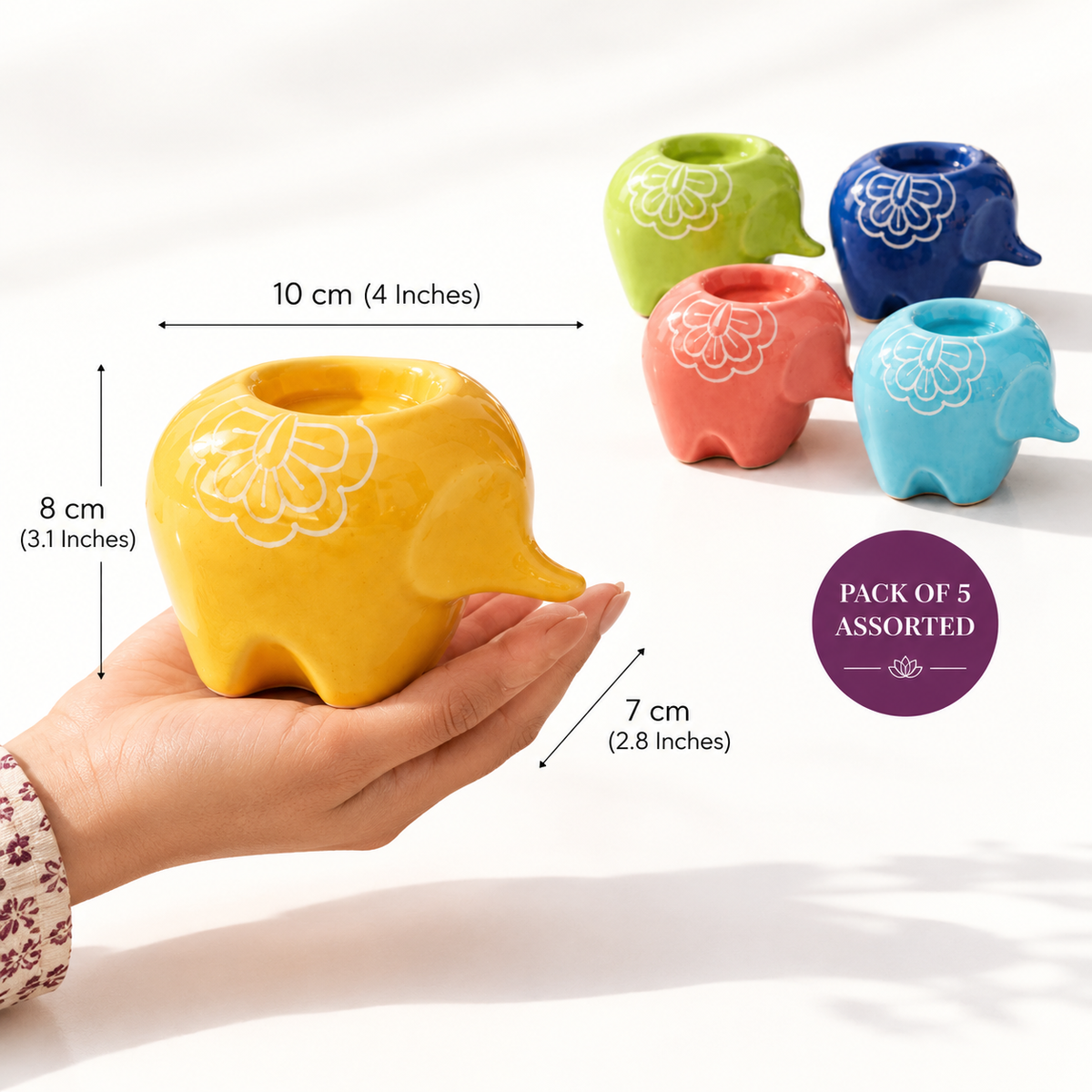 The Rainbow Elephant: Ceramic Diya (Assorted Pack of 5)