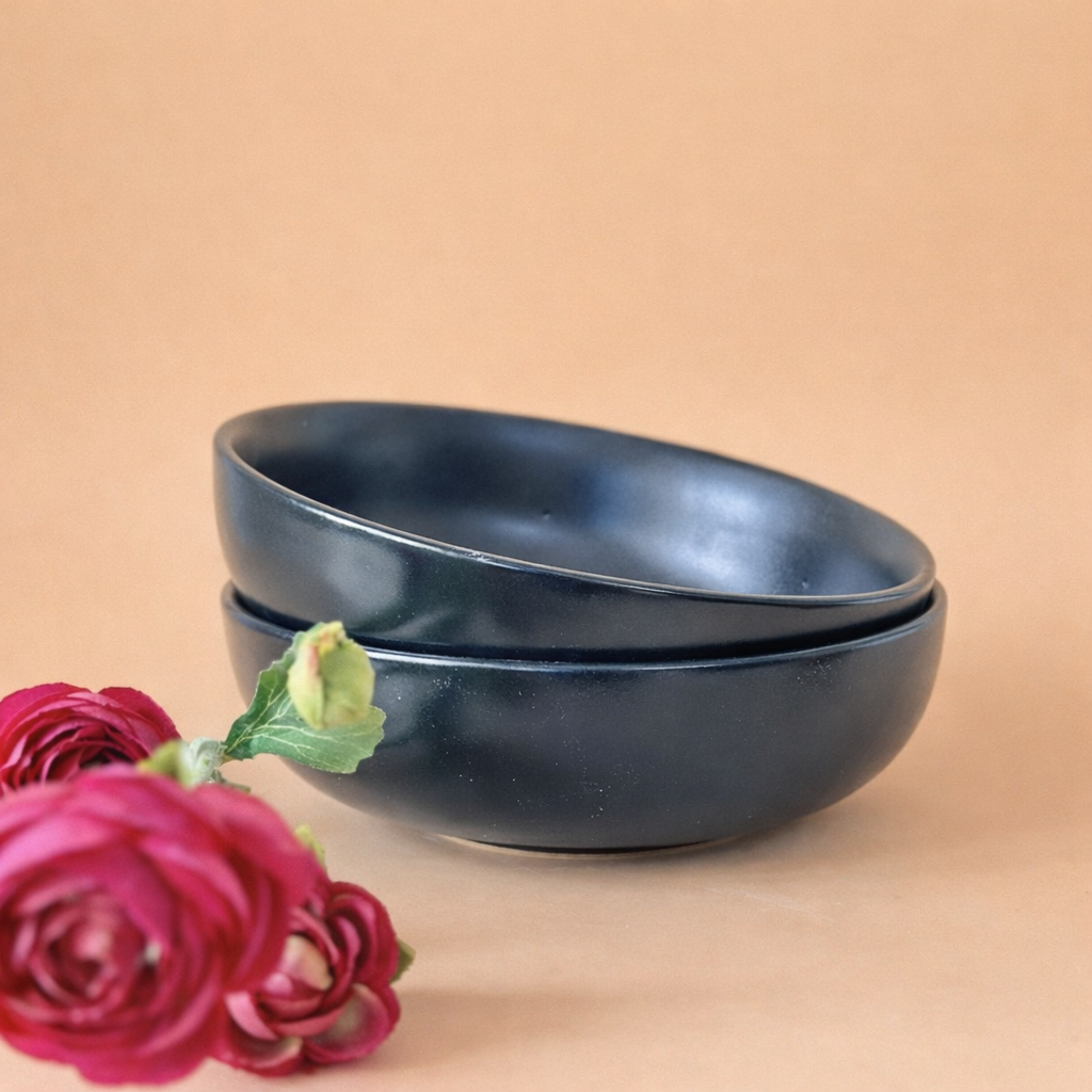 Jet Black Ceramic Breakfast Bowl