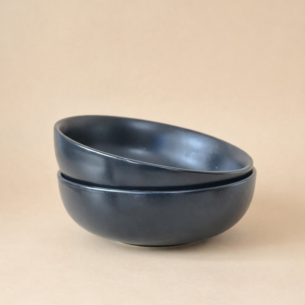 Jet Black Ceramic Breakfast Bowl
