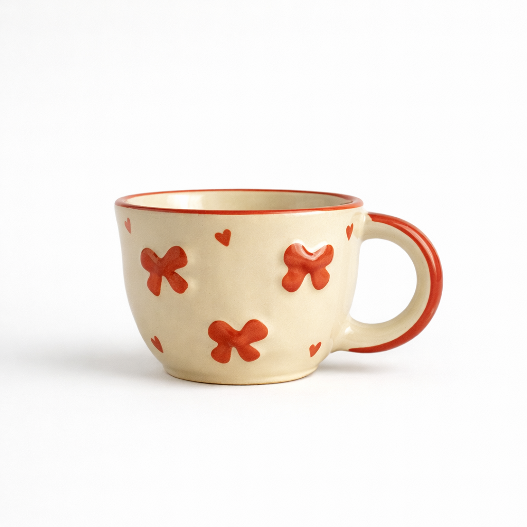 Red Heart Bow Ceramic Coffee Mug