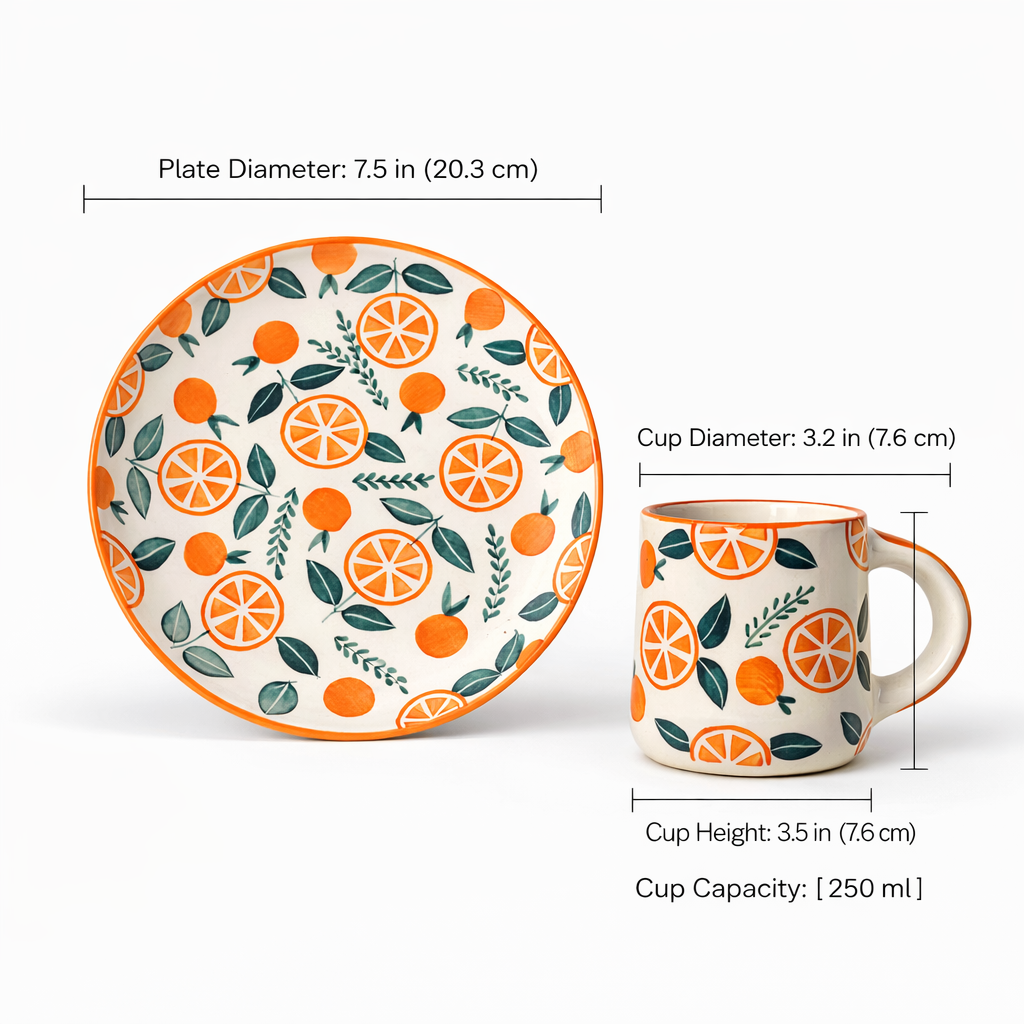 Narangi Orange Ceramic - Plate & Cup