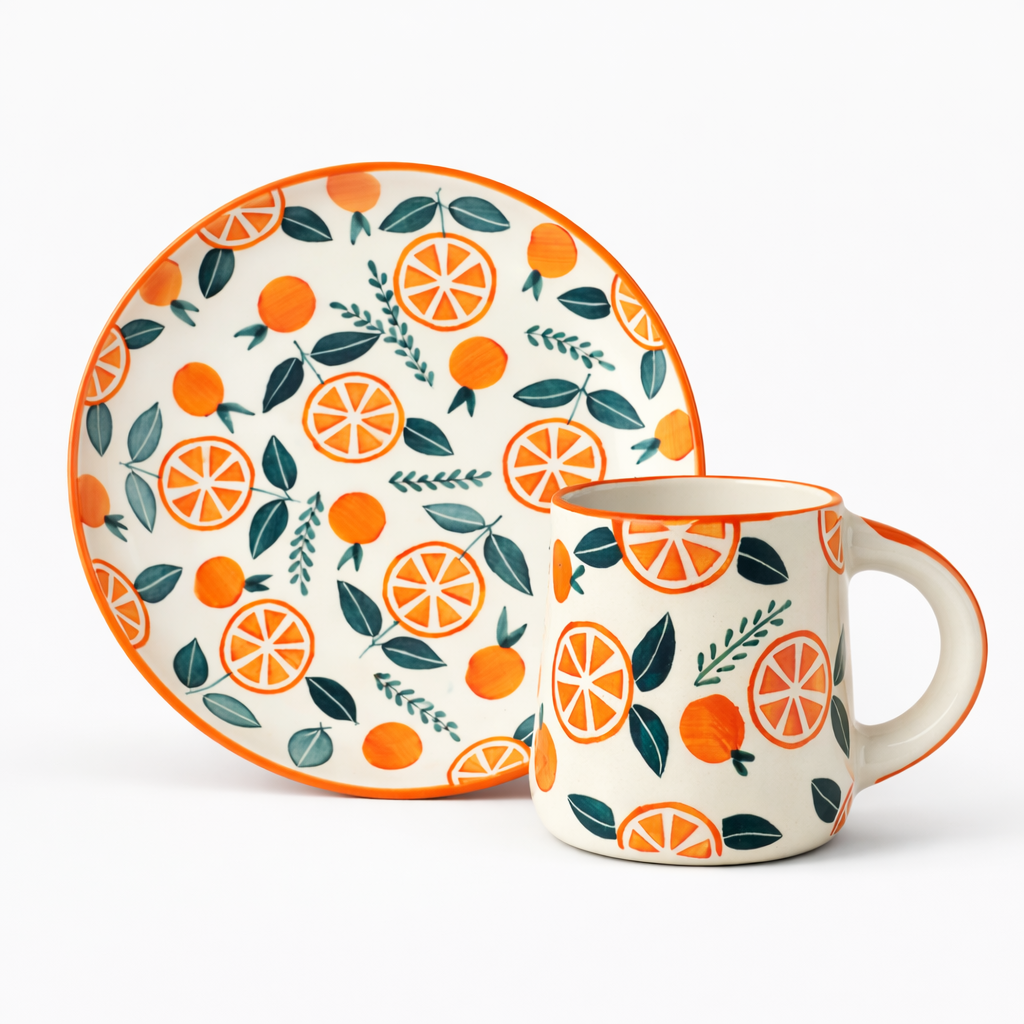 Narangi Orange Ceramic - Plate & Cup