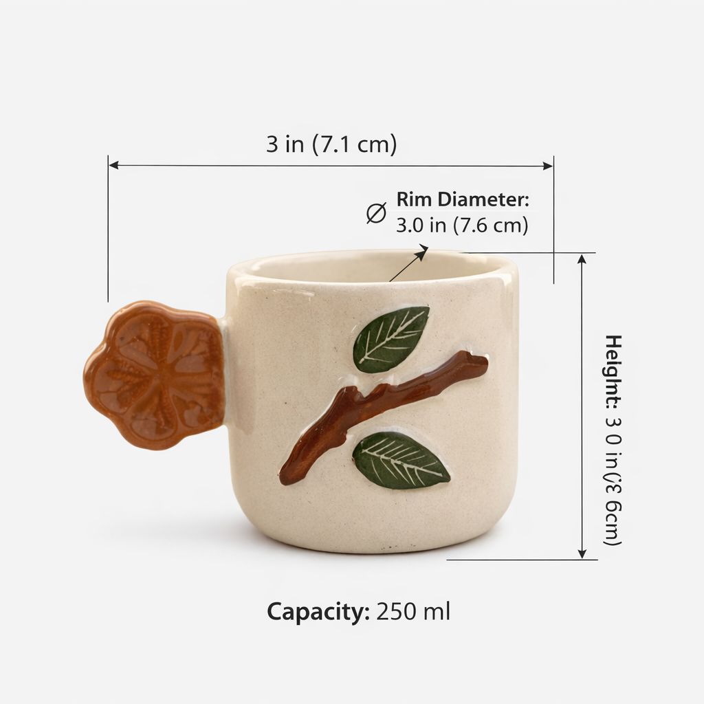 Floral Handle Espresso Mug - Brown