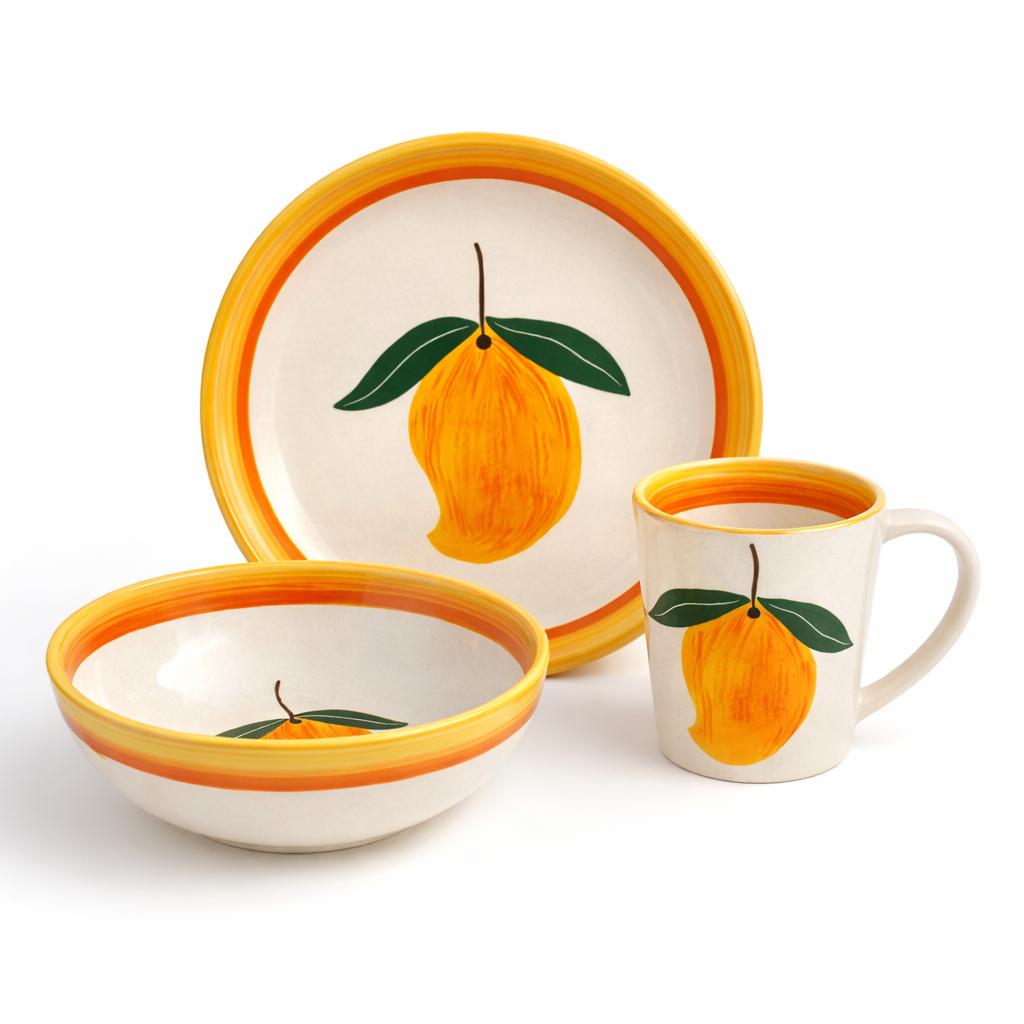 Aam Bagaan Handpainted Ceramic Breakfast Set of 3