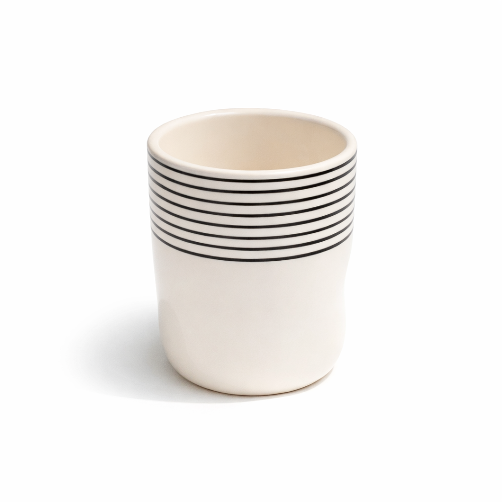 White Ceramic tumbler with Black Stripes