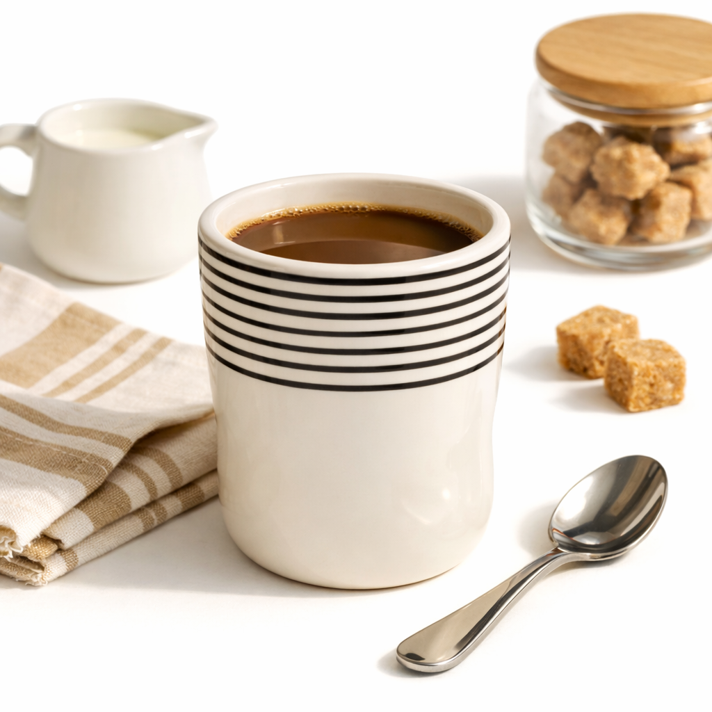 White Ceramic tumbler with Black Stripes