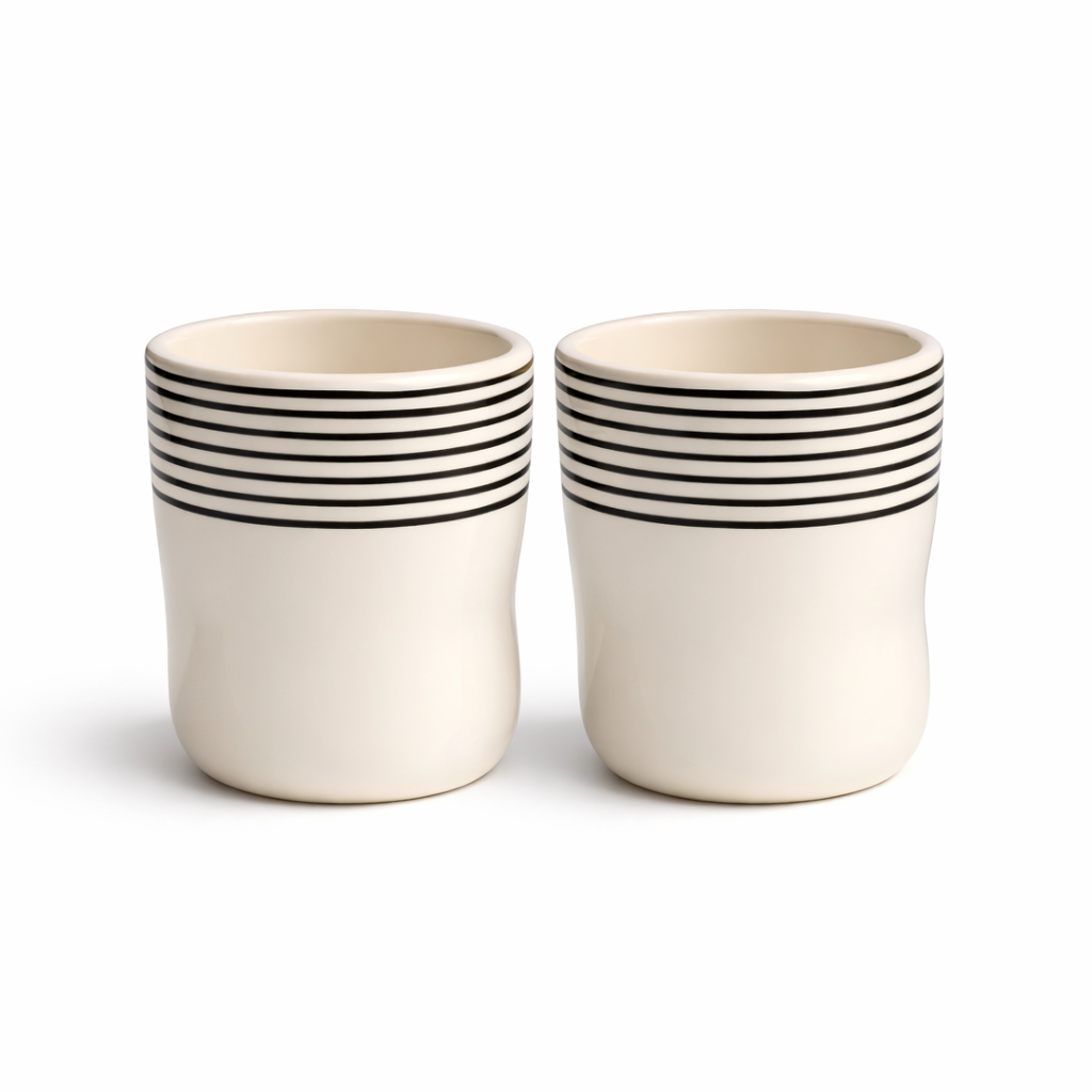 White Ceramic tumbler with Black Stripes