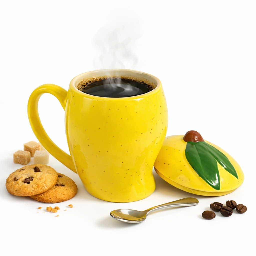 Mango Shape Ceramic Coffee Mug with Lid (350 ml )