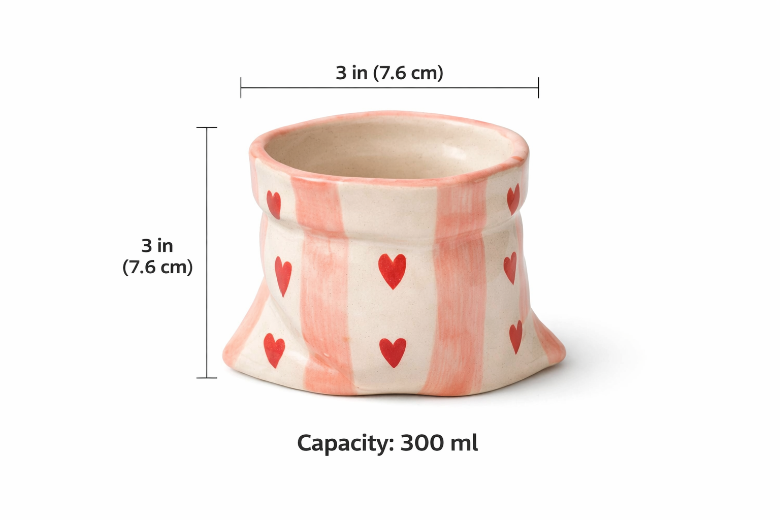 Pouch Shape White Ceramic Tumbler With Hearts (300 ml )