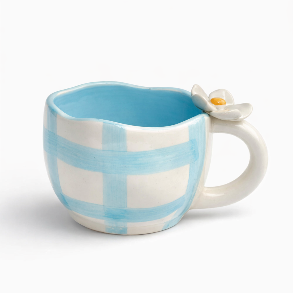 Sky Blue Ceramic Mug with 3D Flower Handle (220 ml )
