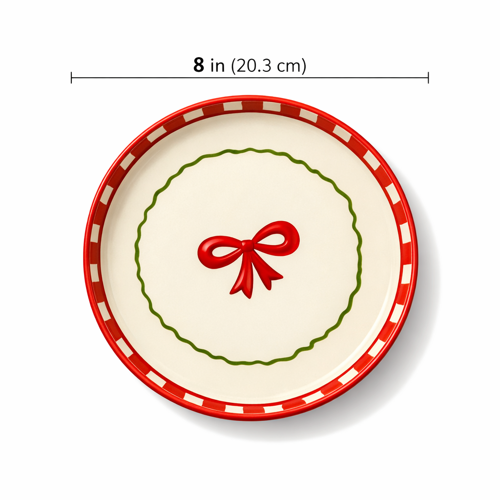 Candy Cane Bow Ceramic Snack Plate (8 inches)