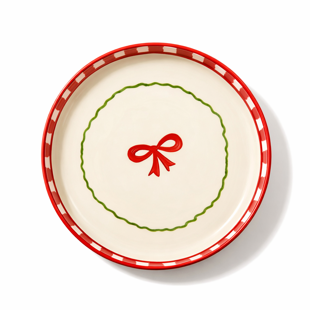 Candy Cane Bow Ceramic Snack Plate (8 inches)