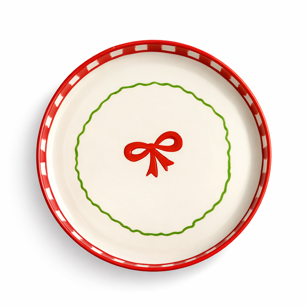 Candy Cane Bow Ceramic Snack Plate (8 inches)
