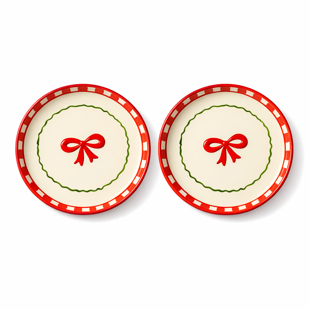 Candy Cane Bow Ceramic Snack Plate (8 inches)