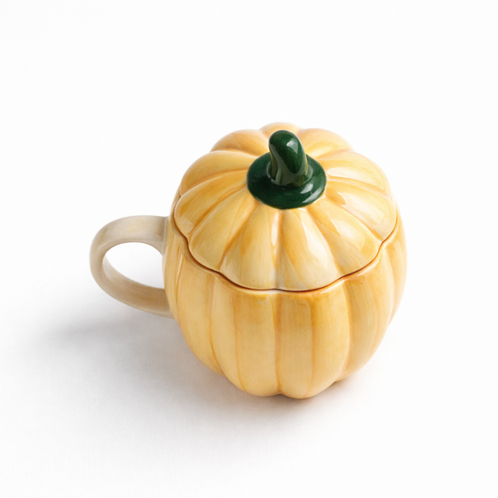 Yellow Pumpkin Ceramic Coffee Mug with Lid (300 ml )