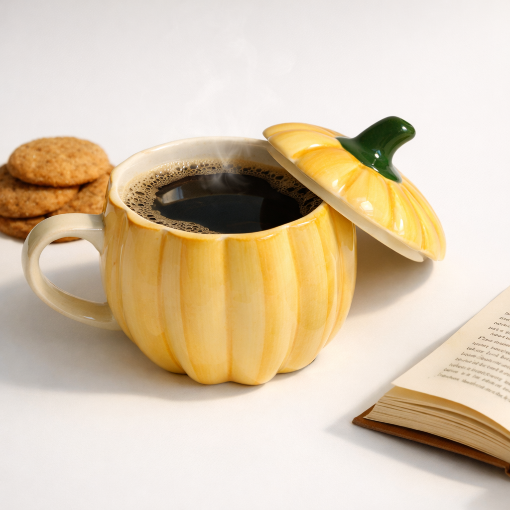 Yellow Pumpkin Ceramic Coffee Mug with Lid (300 ml )