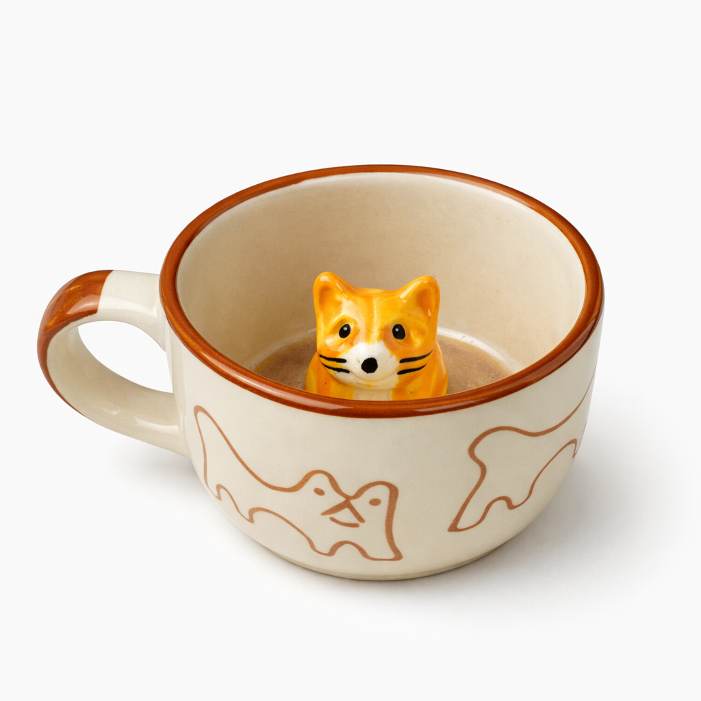 Cute Cat Surprise 3D Animal Ceramic Coffee Mug (240 ml )