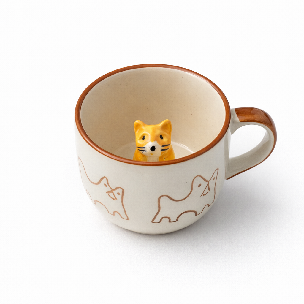 Cute Cat Surprise 3D Animal Ceramic Coffee Mug (240 ml )