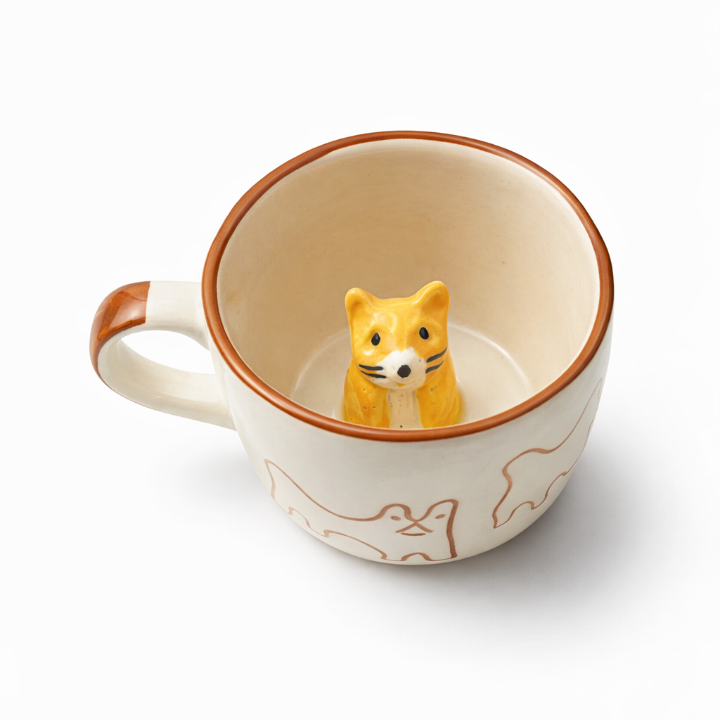 Cute Cat Surprise 3D Animal Ceramic Coffee Mug (240 ml )
