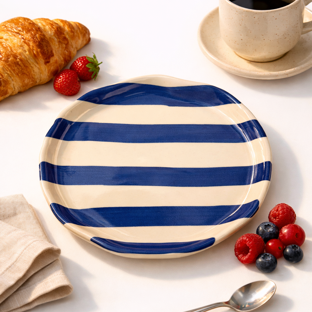 Blue Stripe Ceramic Plates -Single