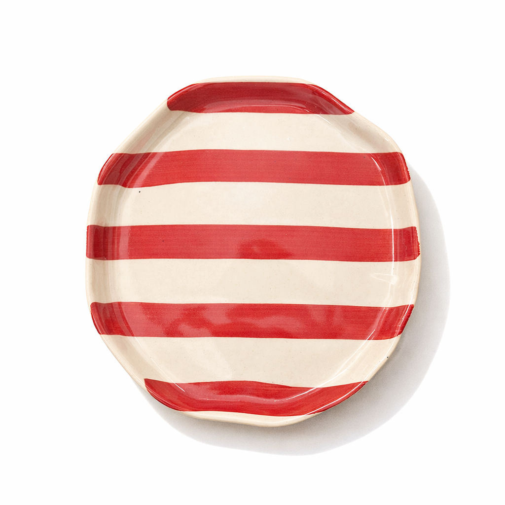 Vintage Red Stripe Ceramic Plates - Single