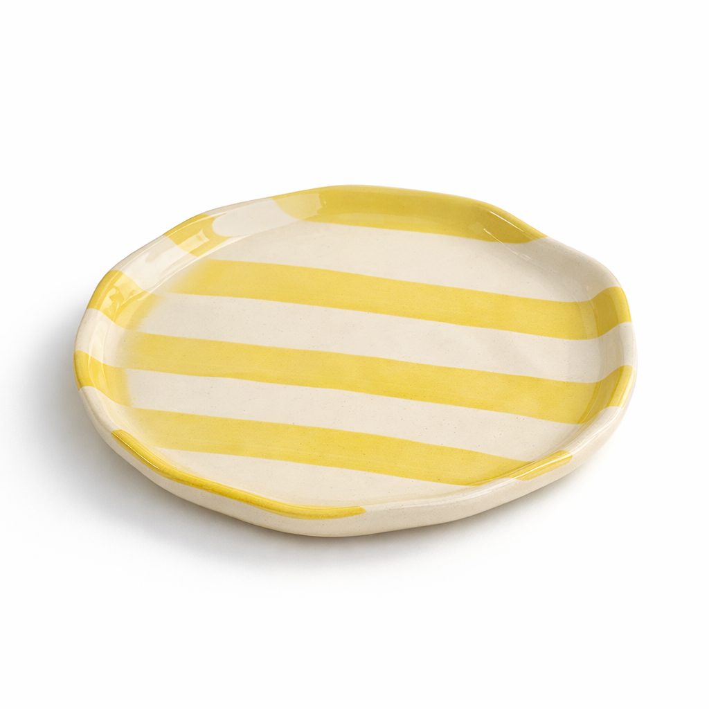 Pastel Yellow Stripe Ceramic Plate - Single