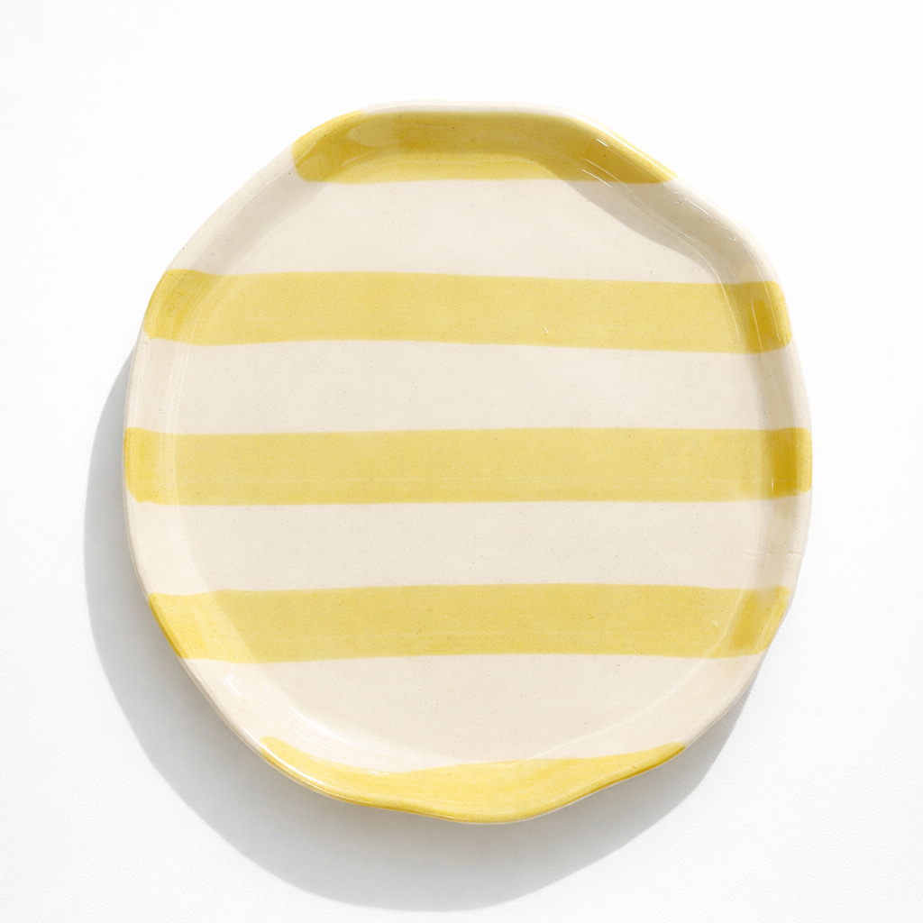 Pastel Yellow Stripe Ceramic Plate - Single