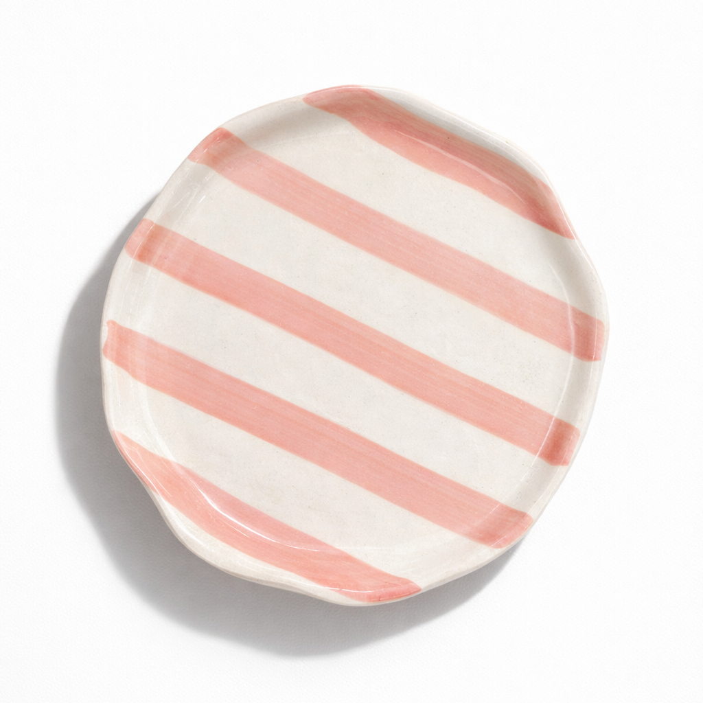 Pink Stripe Ceramic Plates - Single