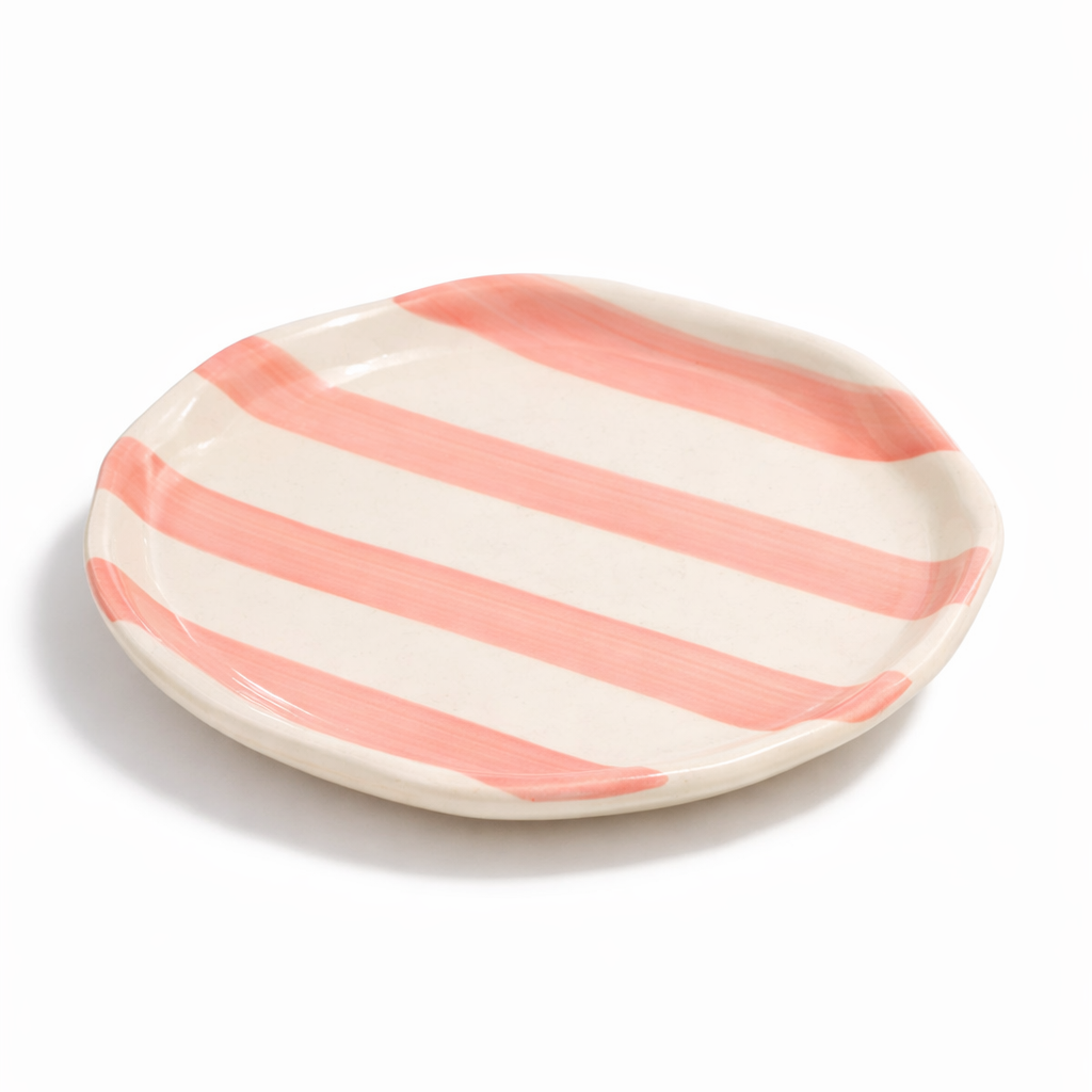 Pink Stripe Ceramic Plates - Single
