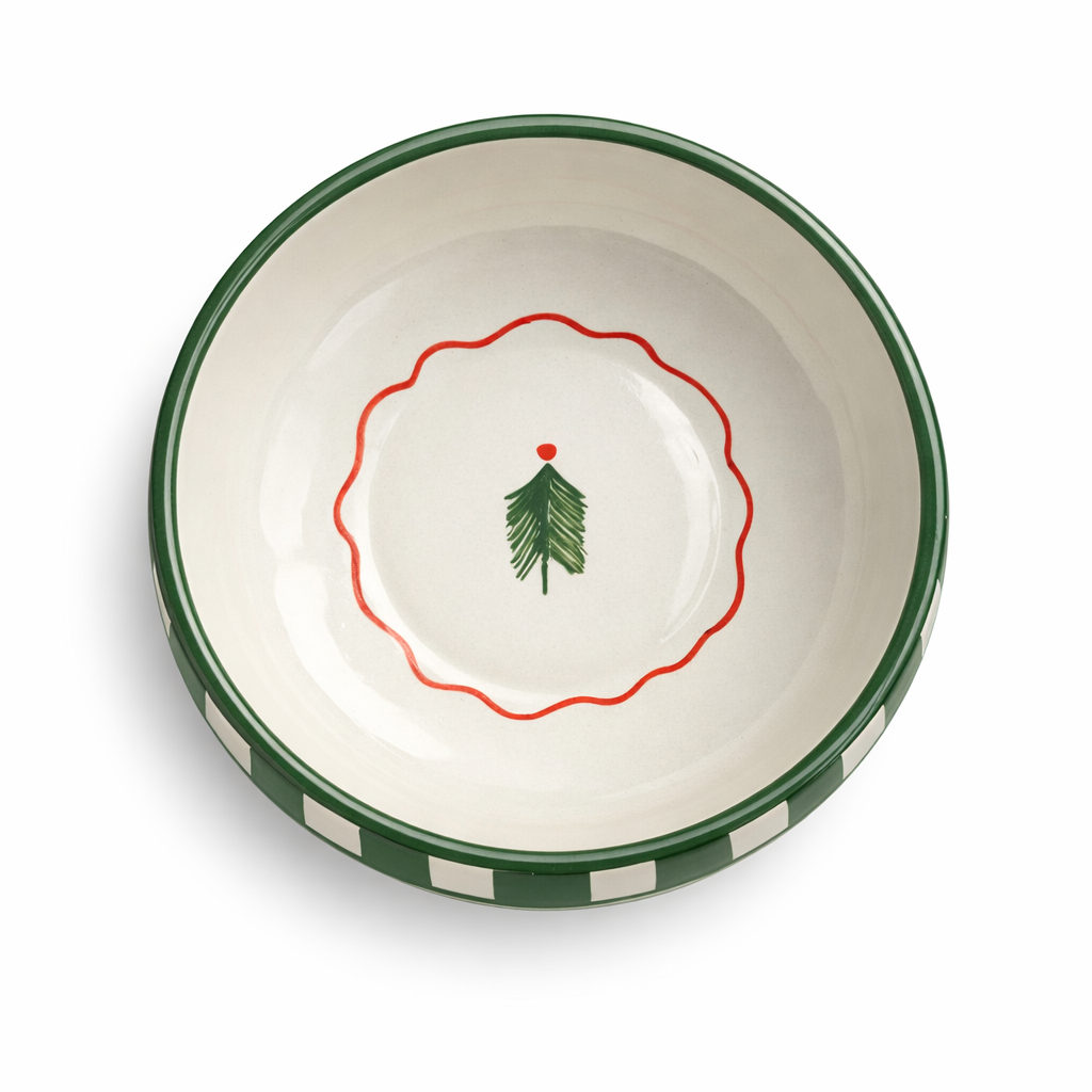 Sage Green Rim Ceramic Bowl – Large