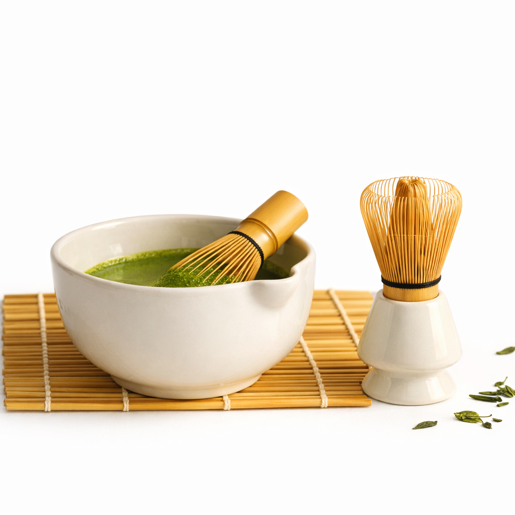 Pastel White Matcha Bowl & Whisk Holder Set