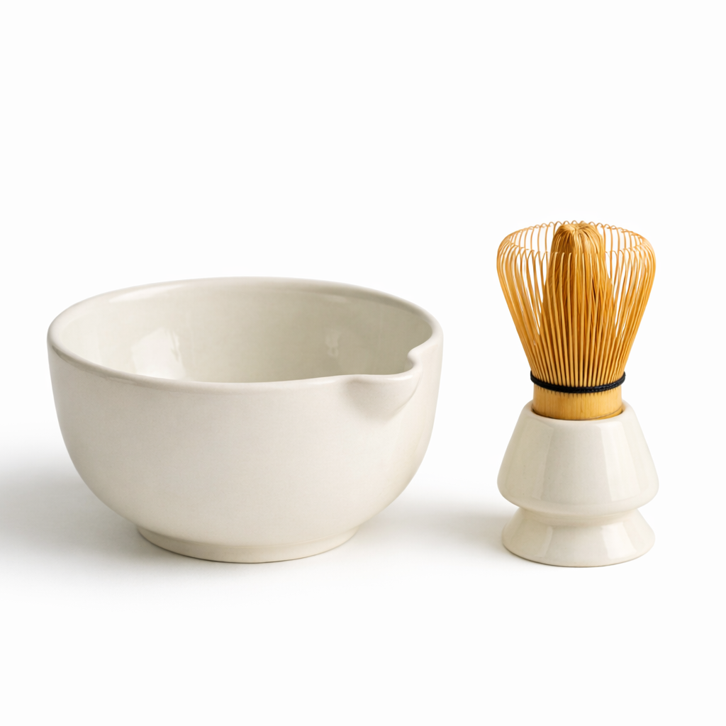 Pastel White Matcha Bowl & Whisk Holder Set
