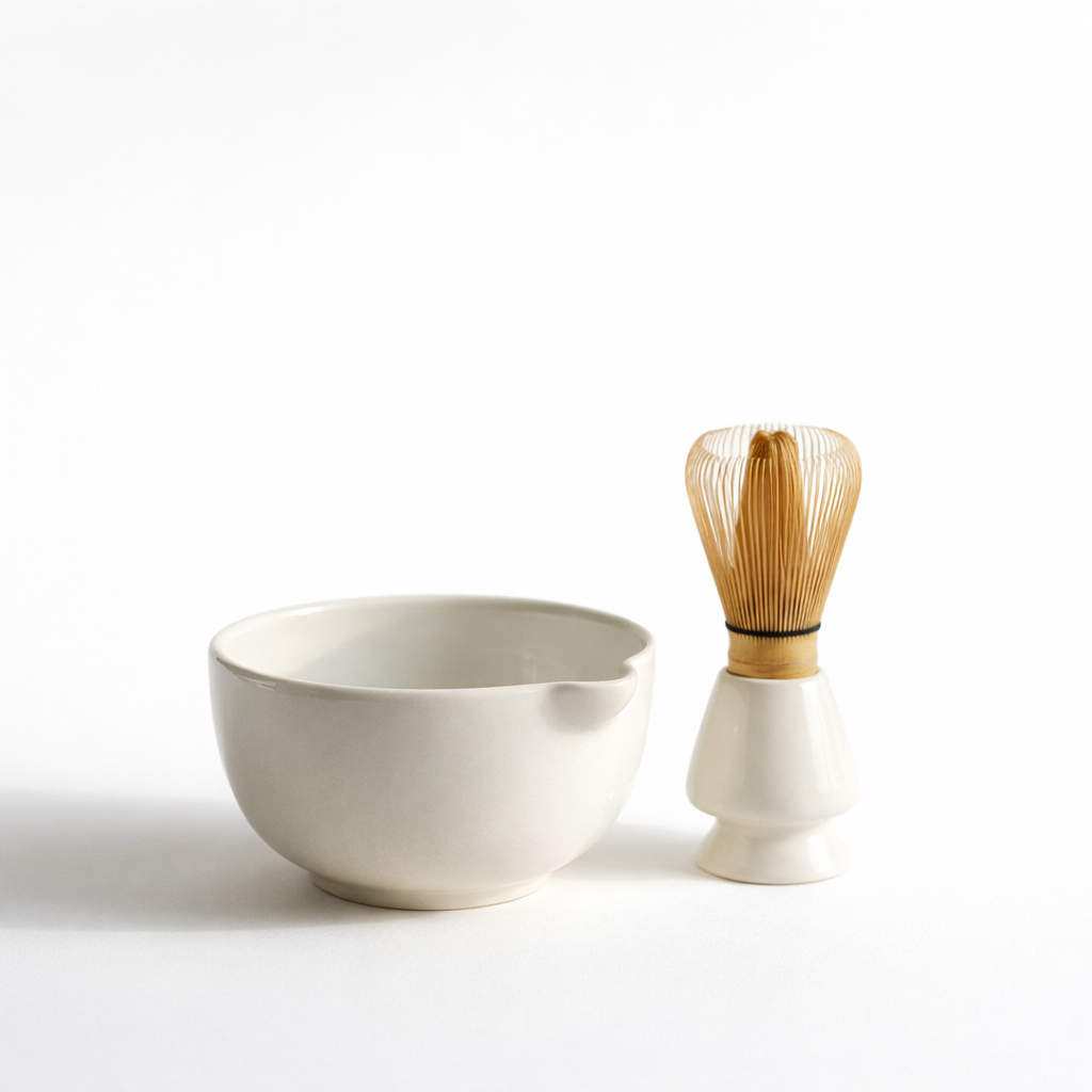 Pastel White Matcha Bowl & Whisk Holder Set