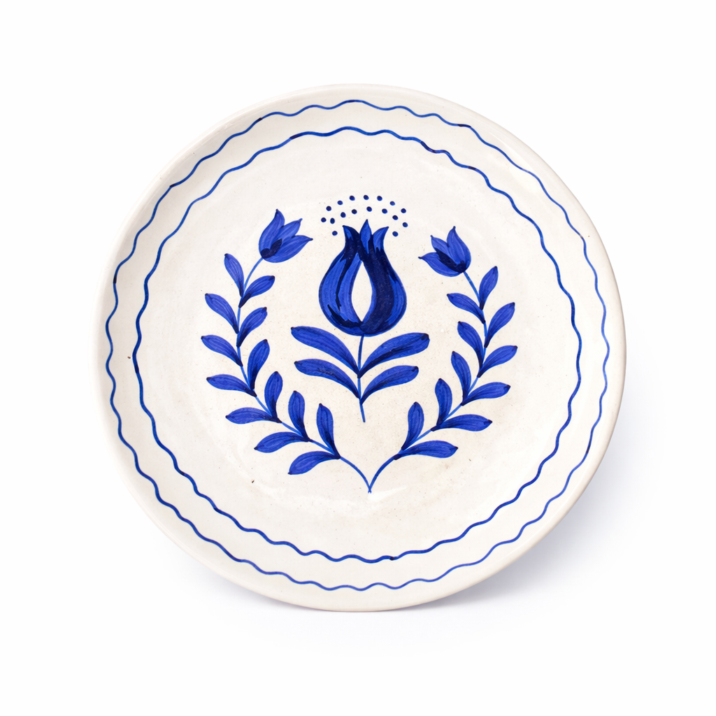 Blue Anaar & Floral Folk Art Ceramic Plate (7inches)