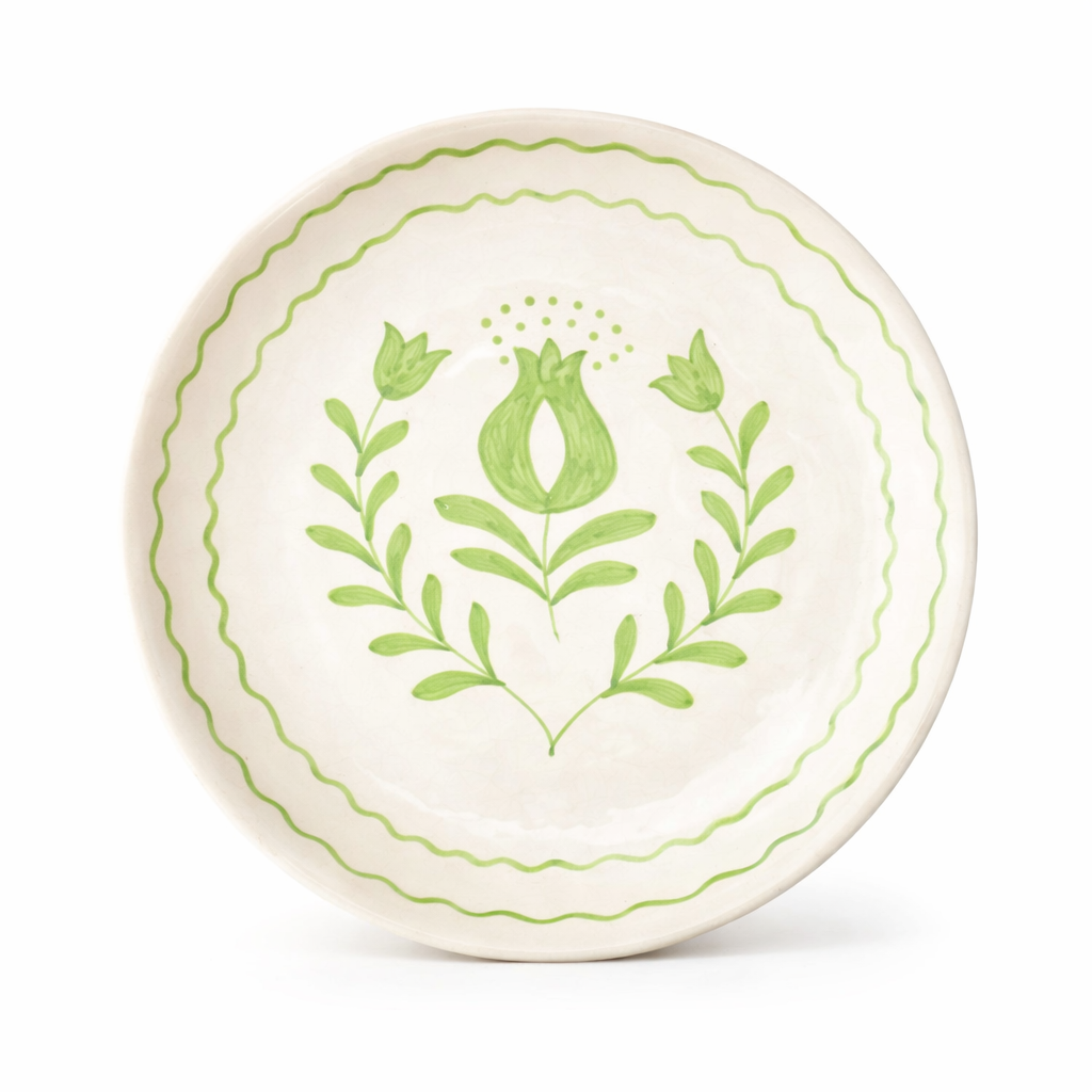 Green Anaar & Floral Folk Art Ceramic Plate (7inches)