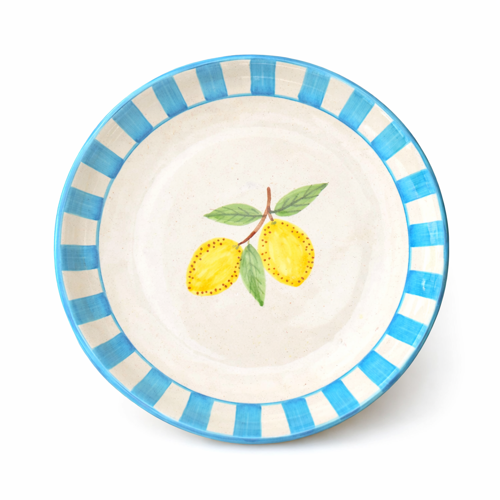 Lemon Stripes Hand-Painted Ceramic Dessert Plate (7 inches)