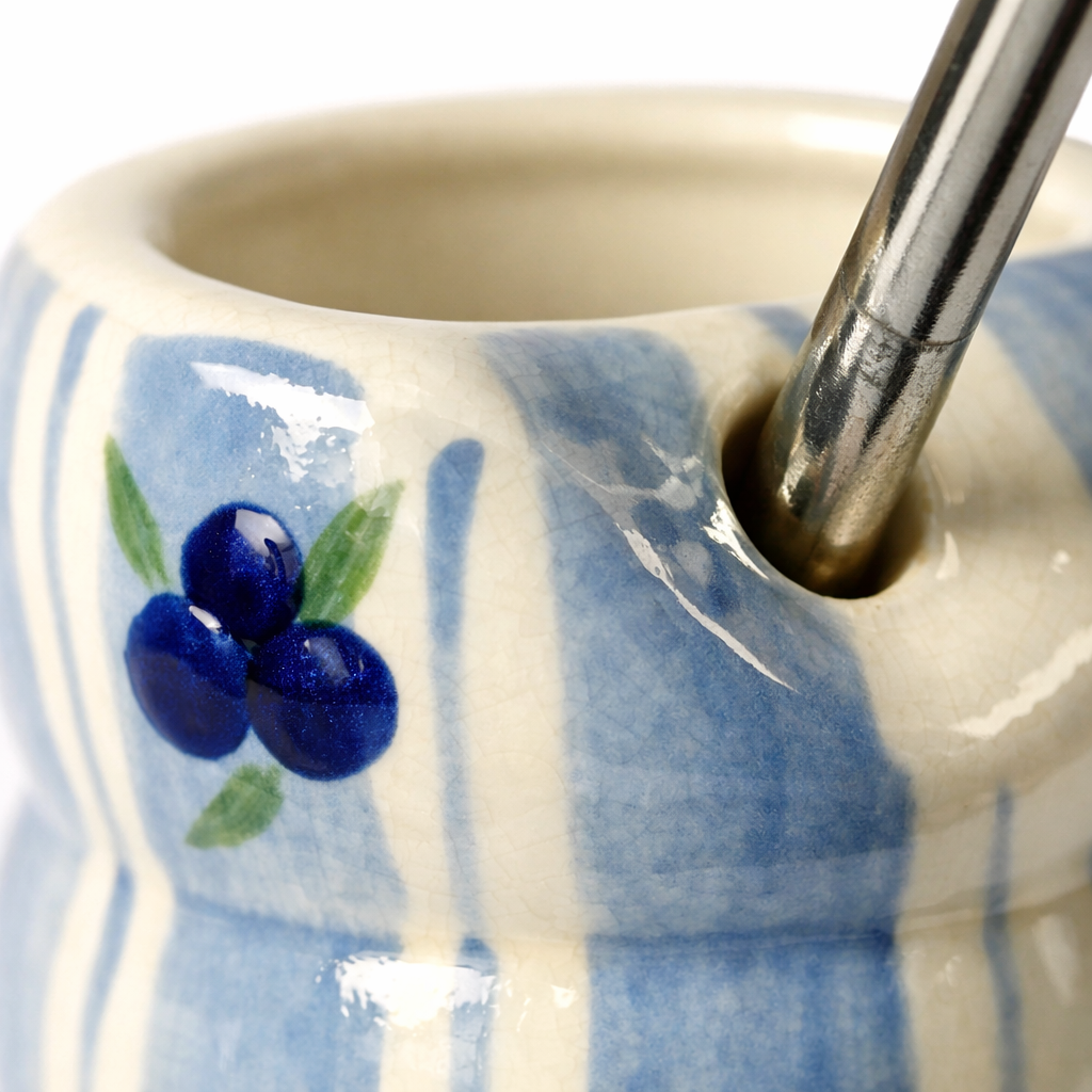 Blue Berry Ceramic Glass with Straw