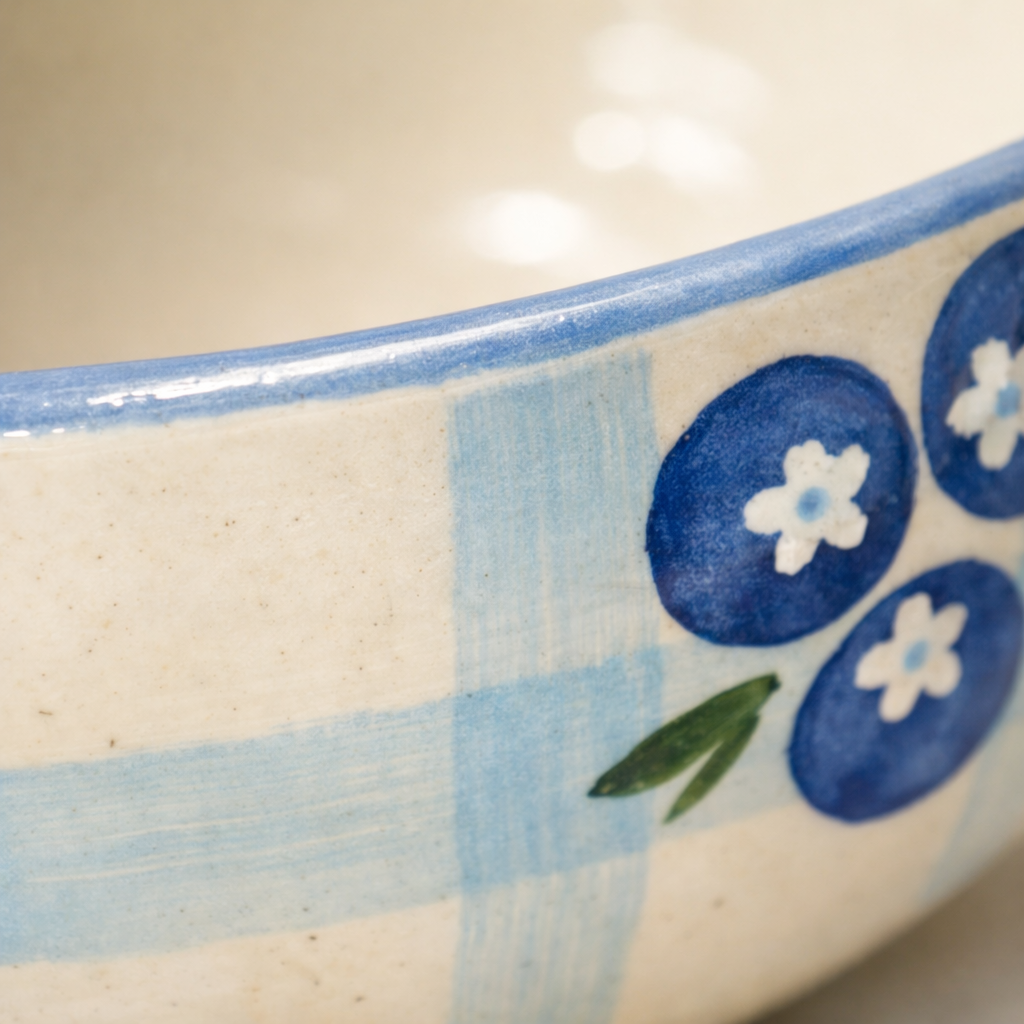 Blueberry Check Pattern Ceramic Bowl – Large