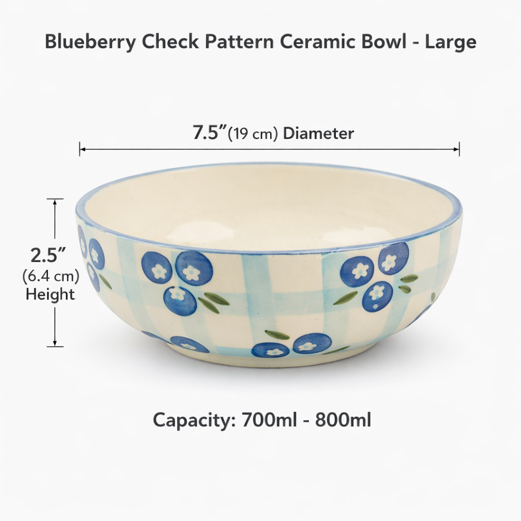 Blueberry Check Pattern Ceramic Bowl – Large