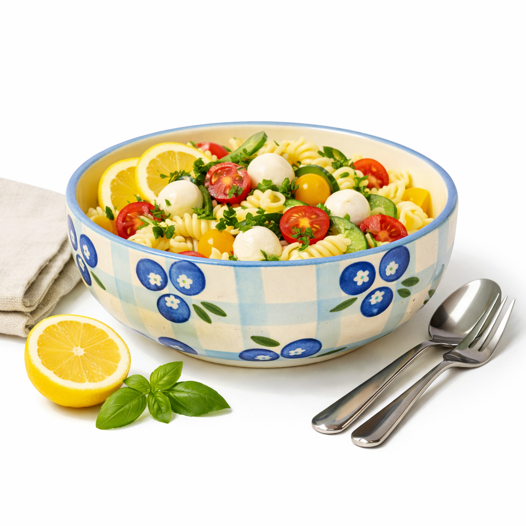Blueberry Check Pattern Ceramic Bowl – Large
