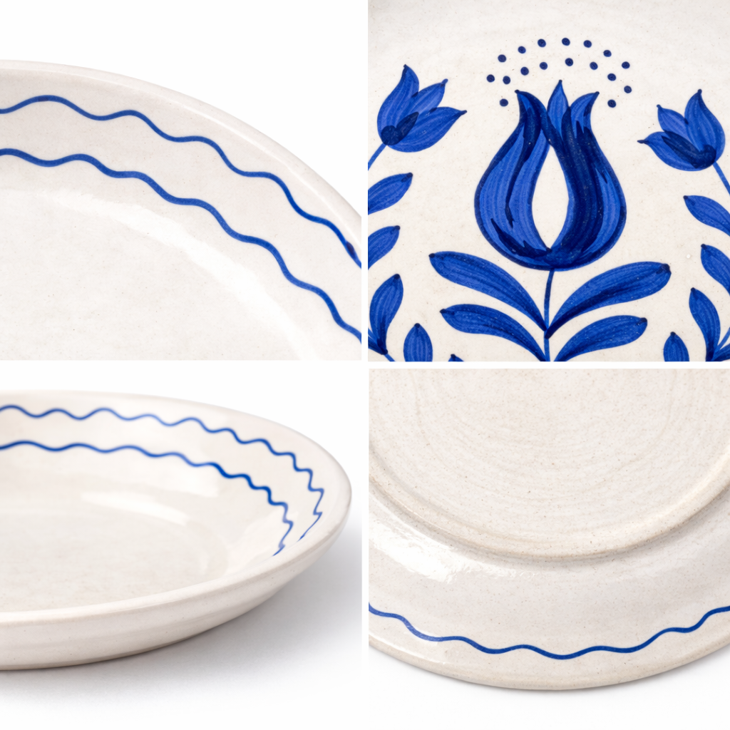 Blue Anaar & Floral Folk Art Ceramic Plate (7inches)