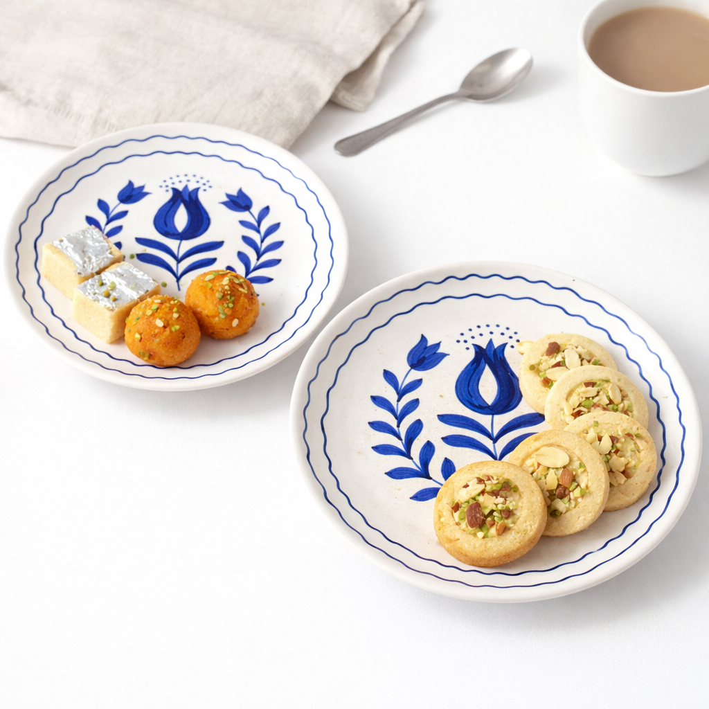 Blue Anaar & Floral Folk Art Ceramic Plate (7inches)