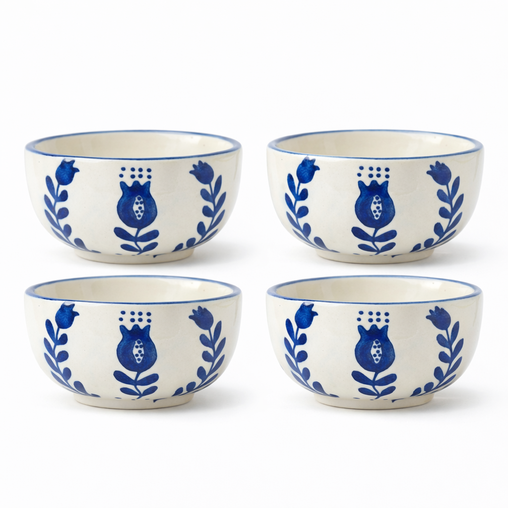 Blue Anaar & Floral Folk Art Ceramic Small Bowl