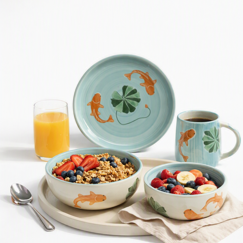 Koi Mulaqaat Fish Handpainted Ceramic Breakfast Set of 4