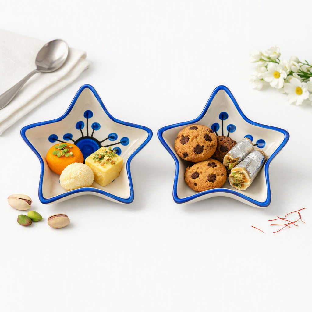 Hand-Painted Star Shape Ceramic Snack Platter (Set of 2)
