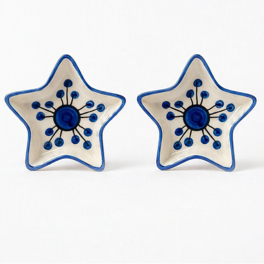 Hand-Painted Star Shape Ceramic Snack Platter (Set of 2)