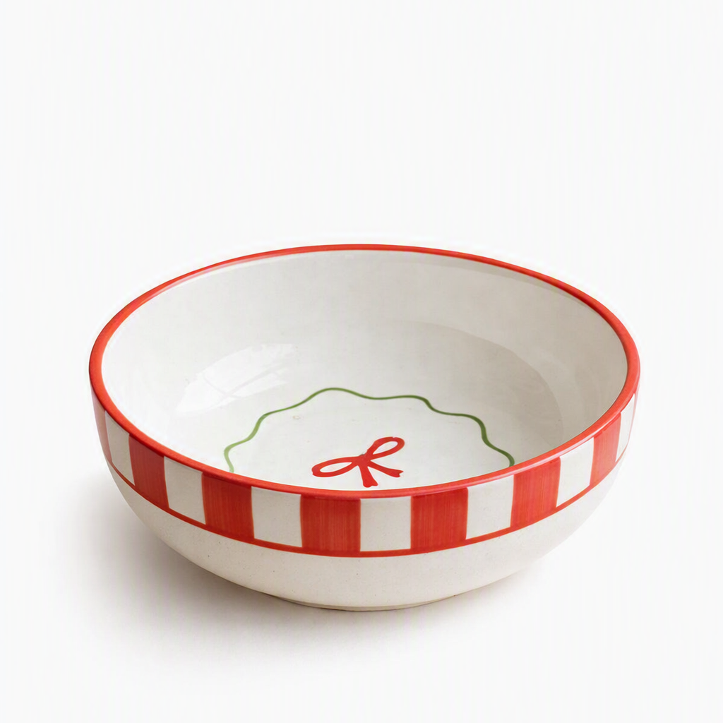 Candy Cane Bow Red Ceramic Bowl - Large