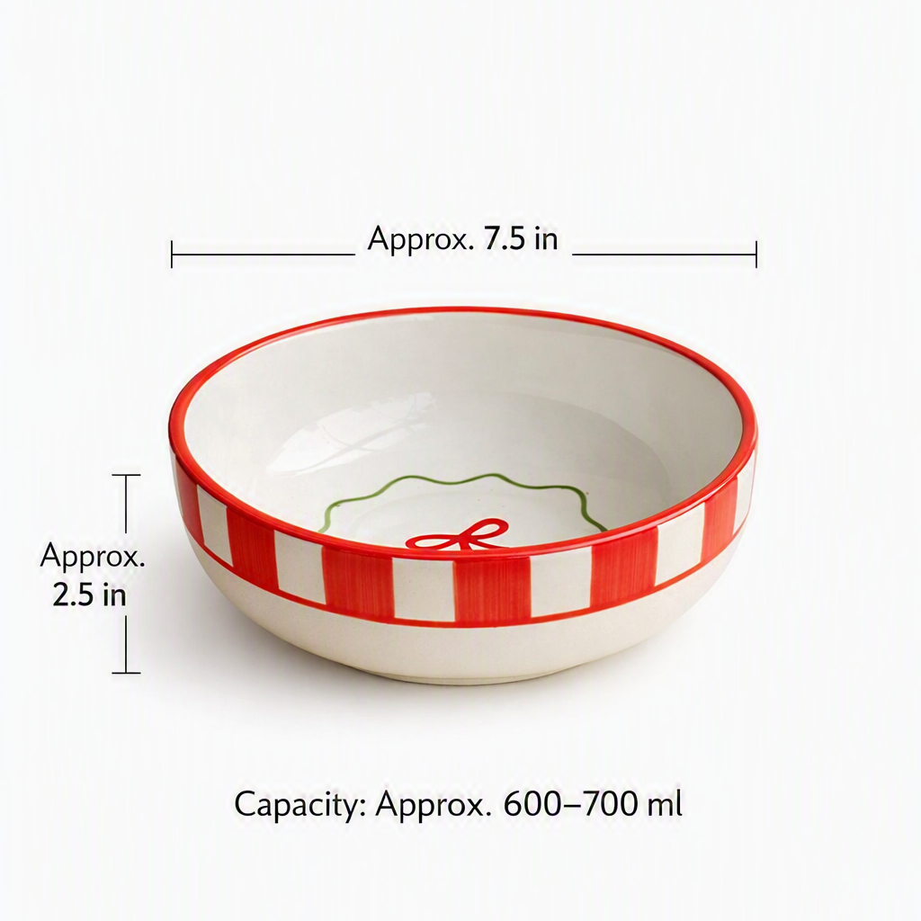 Candy Cane Bow Red Ceramic Bowl - Large